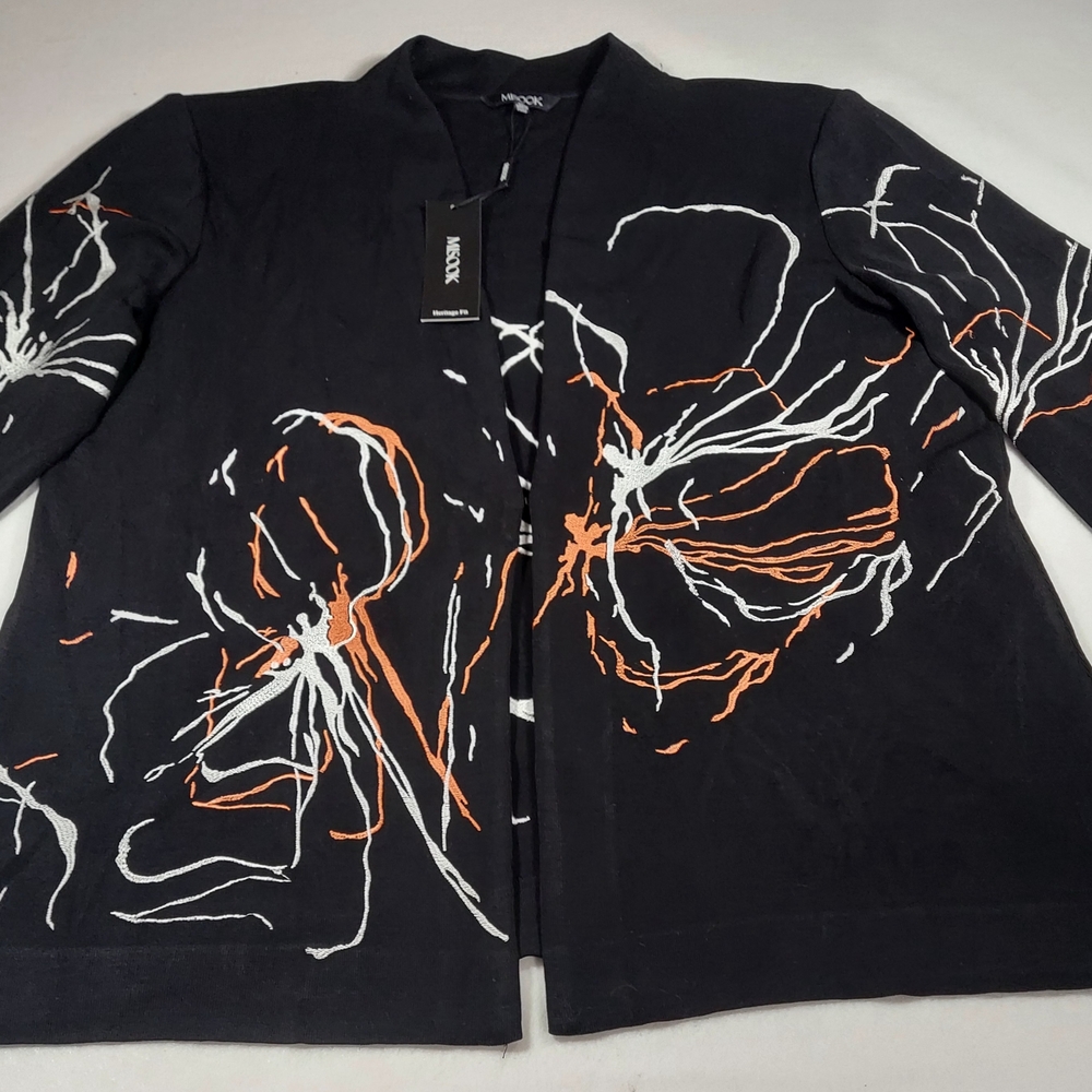 Misook Cardigan Jacket NWT Abstract Floral Design Black Womens XL Retail $438
